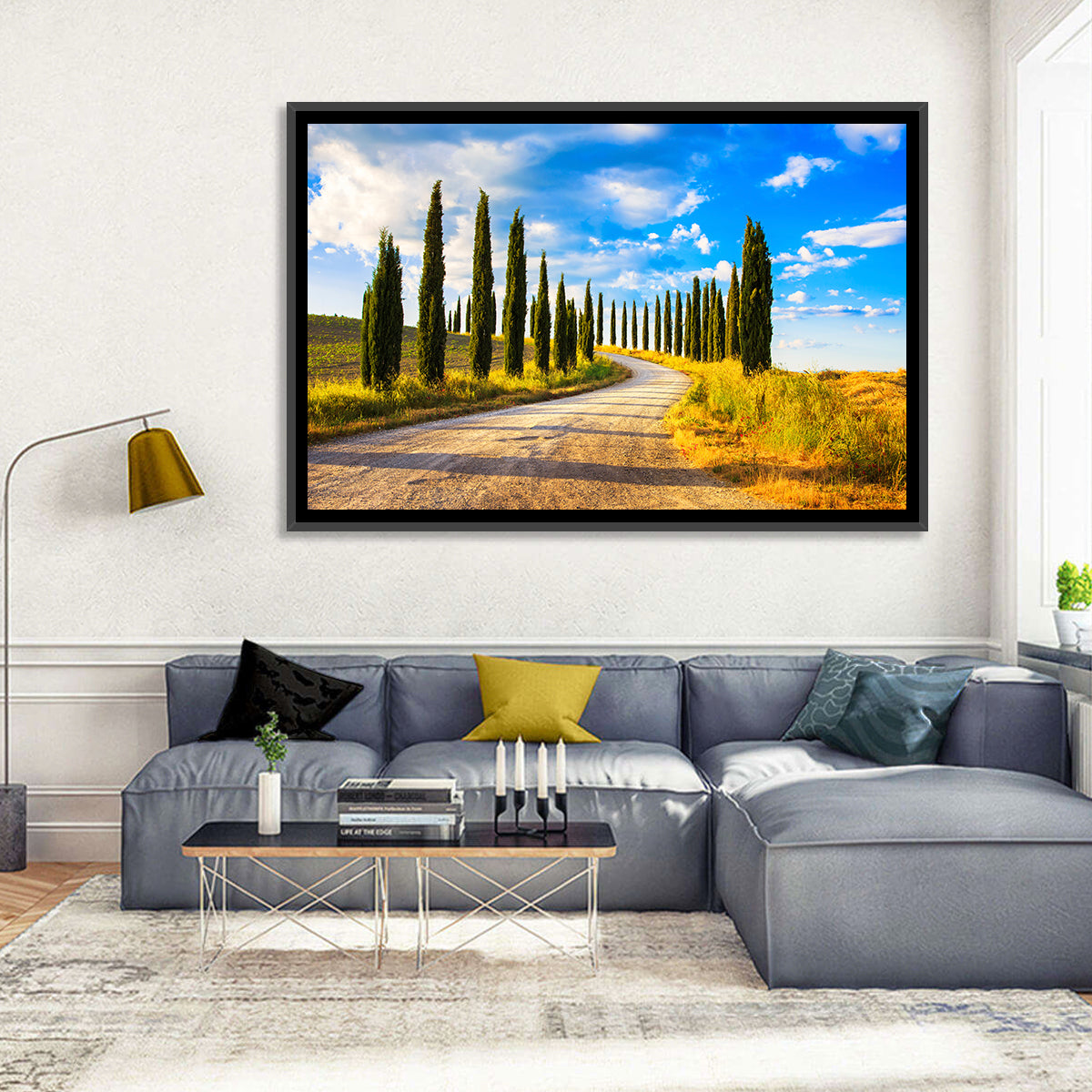 Sunlit Tuscany Cypress Road Wall Art
