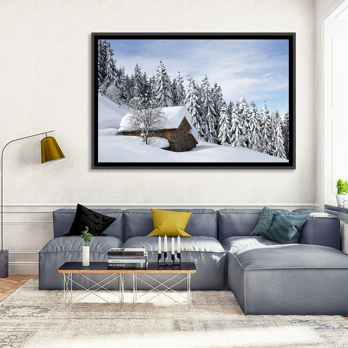 Snow Covered Alpine Cabin Wall Art