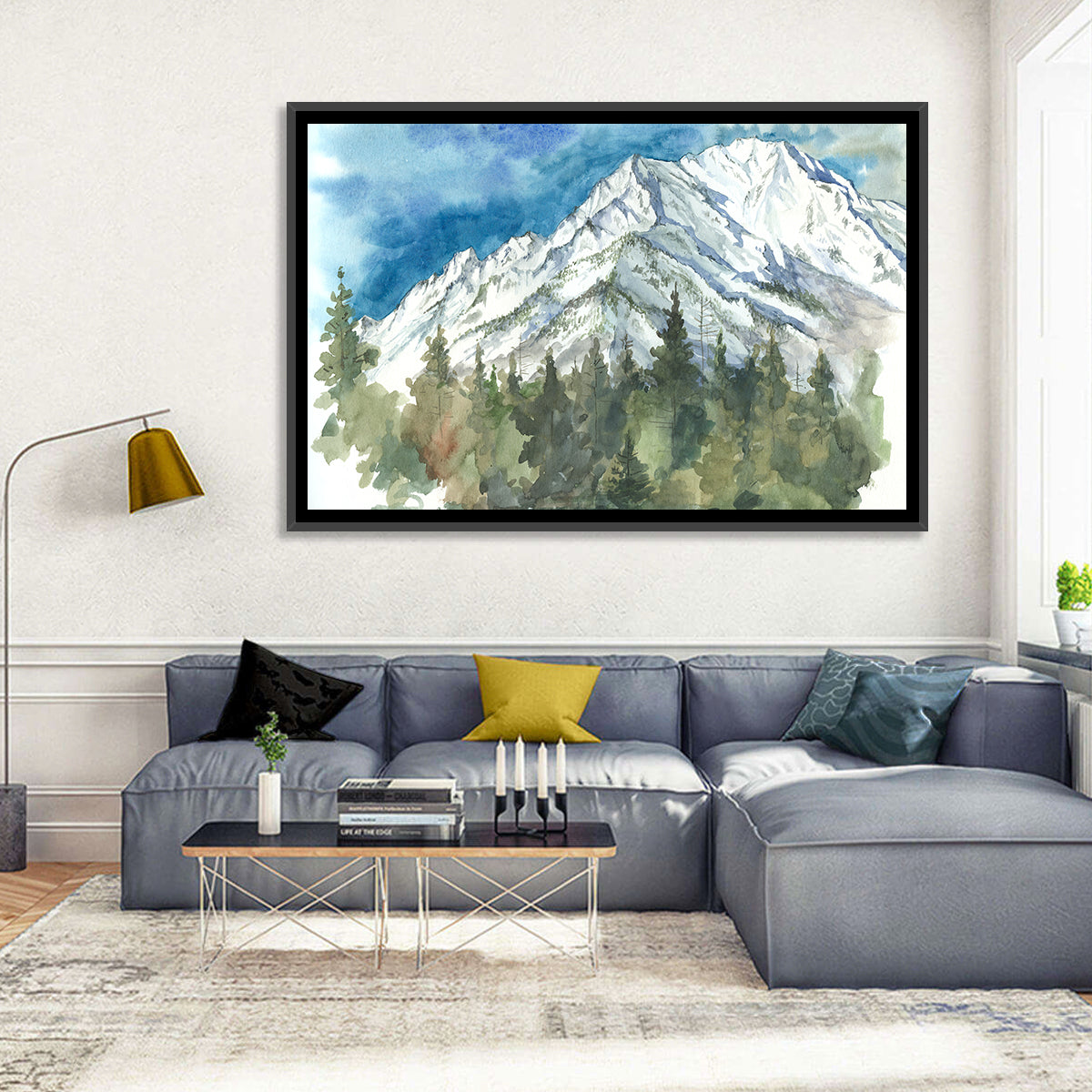 Snowy Mountain Watercolor Wall Art