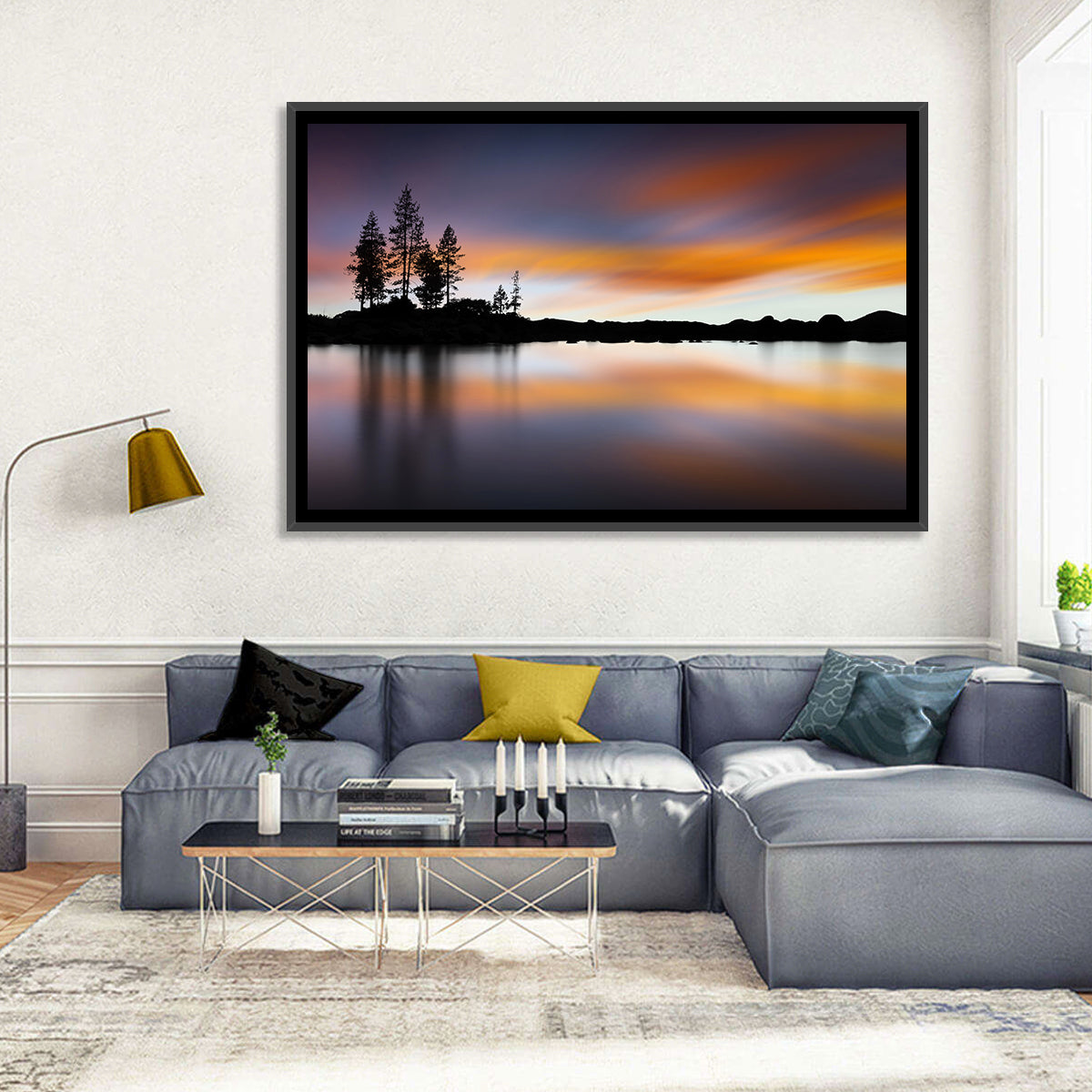 Lake Tahoe Golden Hour Reflection Wall Art in a room, landscape