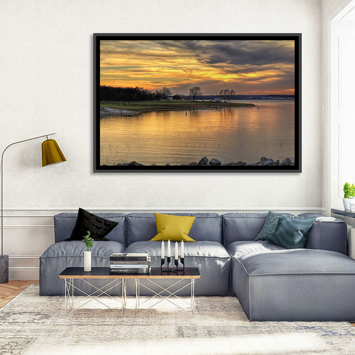 Lake Whitney Sunset Wall Art in a room, landscape