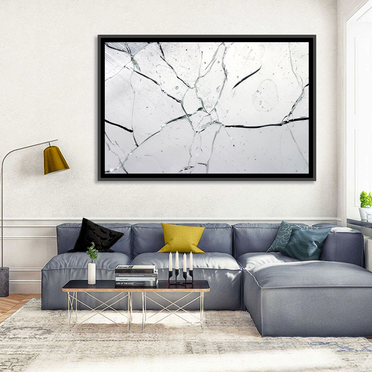 Fractured Glass Macro Study Wall Art in a room, landscape