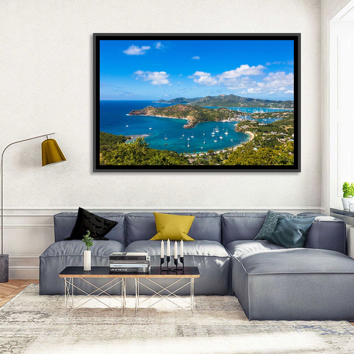 Shirley Heights Harbour View Wall Art in a room, landscape