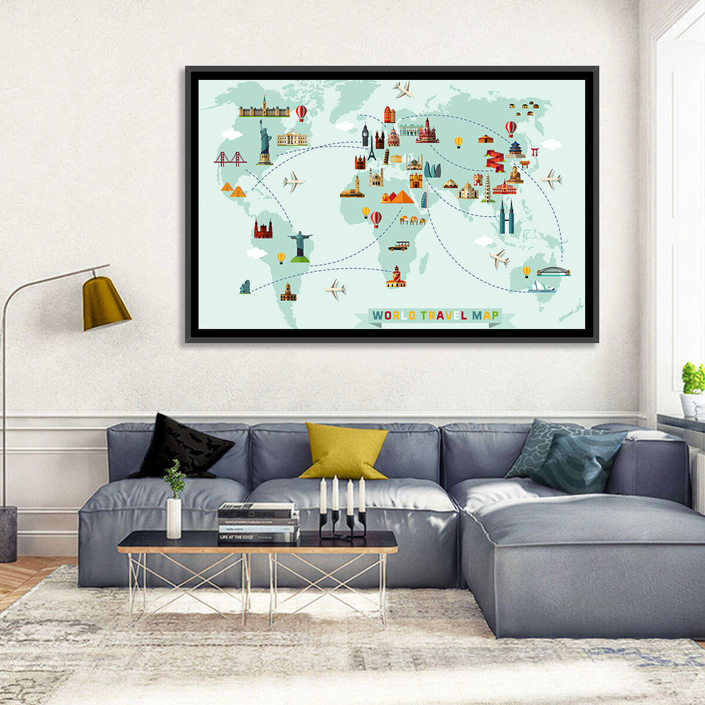 World Travel Map Illustration Wall Art