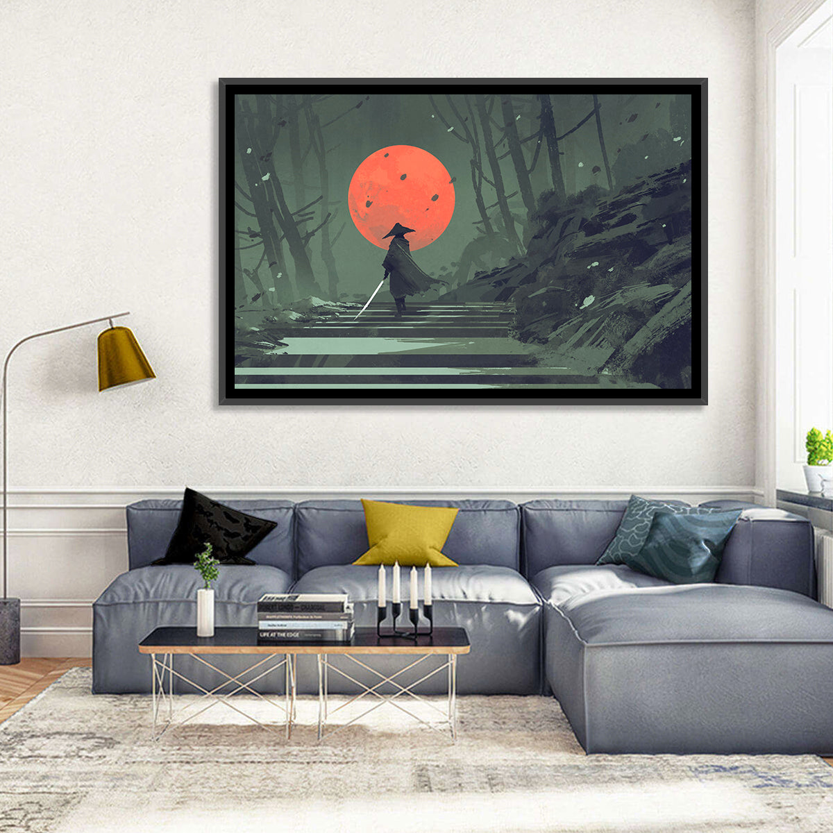 Samurai Under Red Moon Wall Art