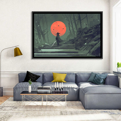Samurai Under Red Moon Wall Art