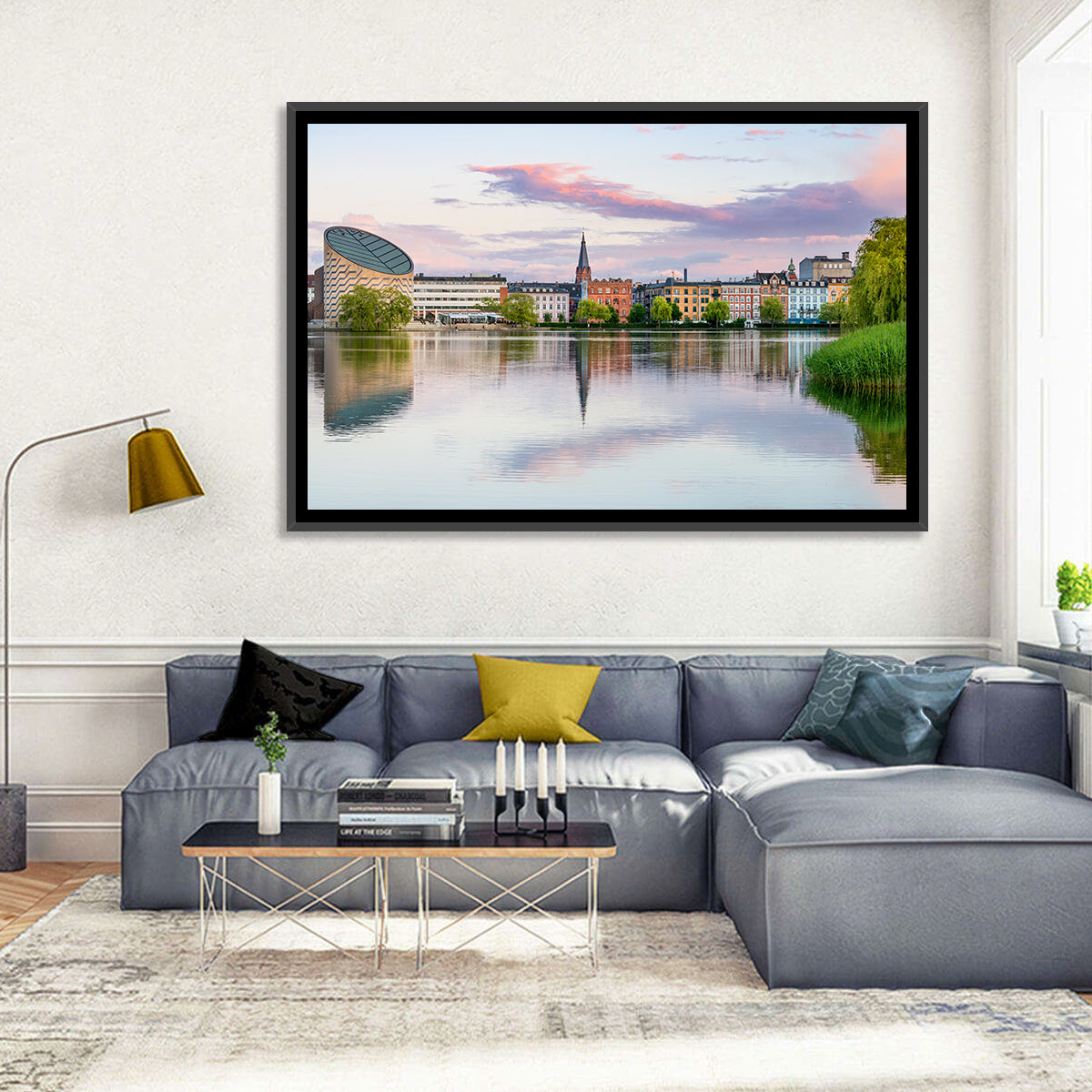 Copenhagen Lake at Sunset Wall Art in a room, landscape