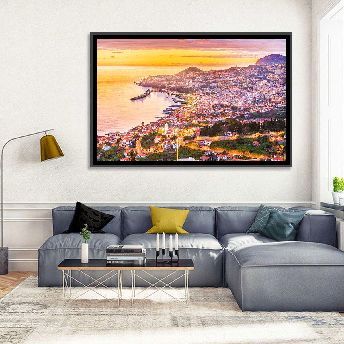 Funchal Harbor at Golden Hour Wall Art in a room, landscape