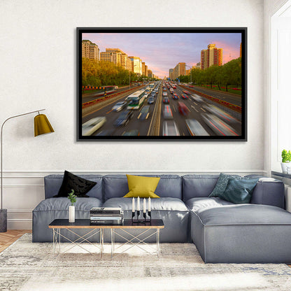 Beijing Sunset Traffic Streaks Wall Art