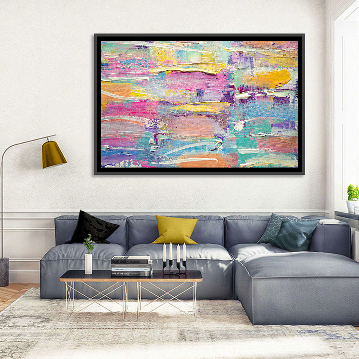 Rough Board Brushstrokes Wall Art in a room, landscape