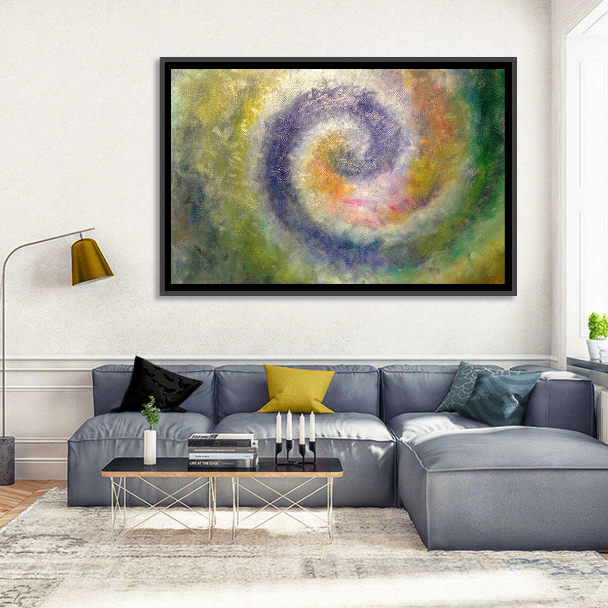 Spiral Golden Ratio Wall Art in a room, landscape
