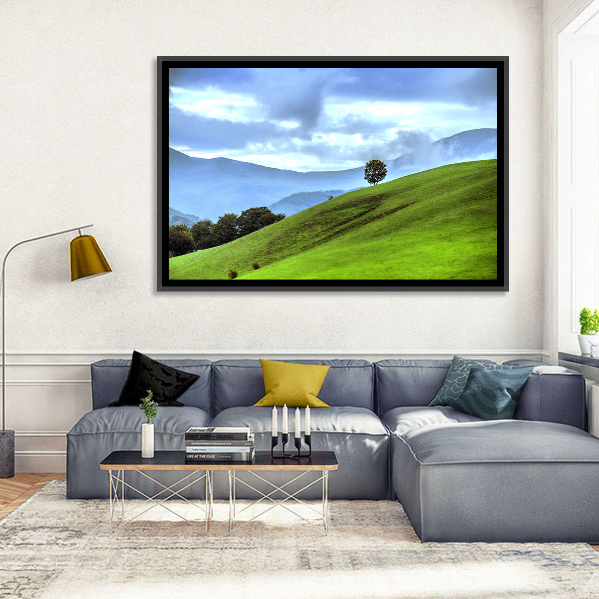 Talish Hillside with Lone Tree Wall Art in a room, landscape