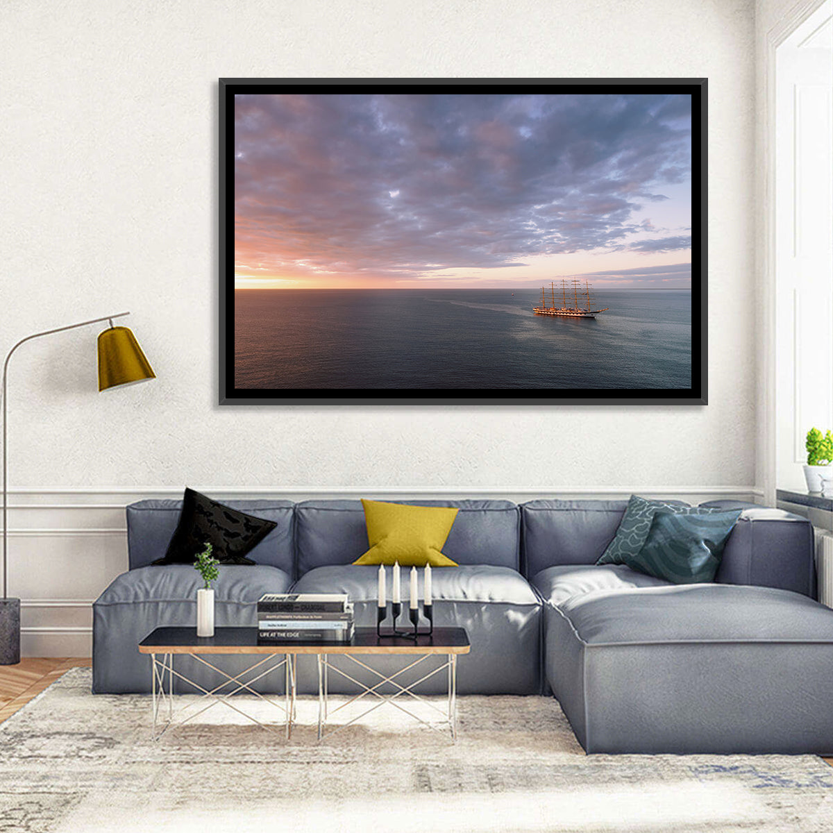 Sunlit Tall Ship at Sea Wall Art