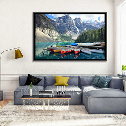 Moraine Lake Canoes at Lake Louise Wall Art