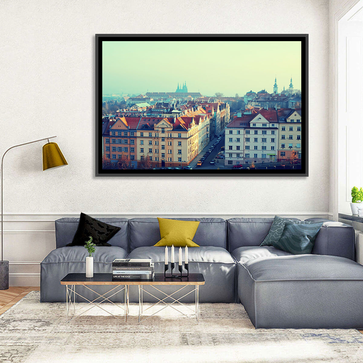 Prague Rooftops with St. Vitus Cathedral Wall Art in a room, landscape