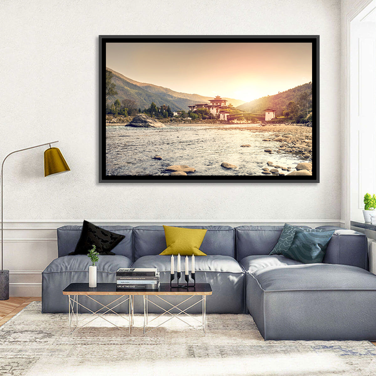 Punakha Dzong at Golden Hour Wall Art in a room, landscape