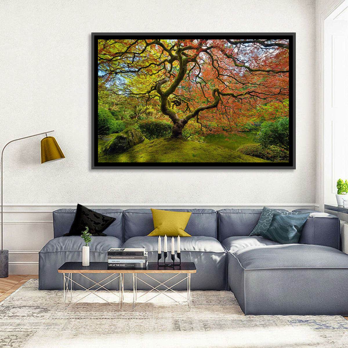 Gnarled Japanese Maple by Garden Pond Wall Art in a room, landscape