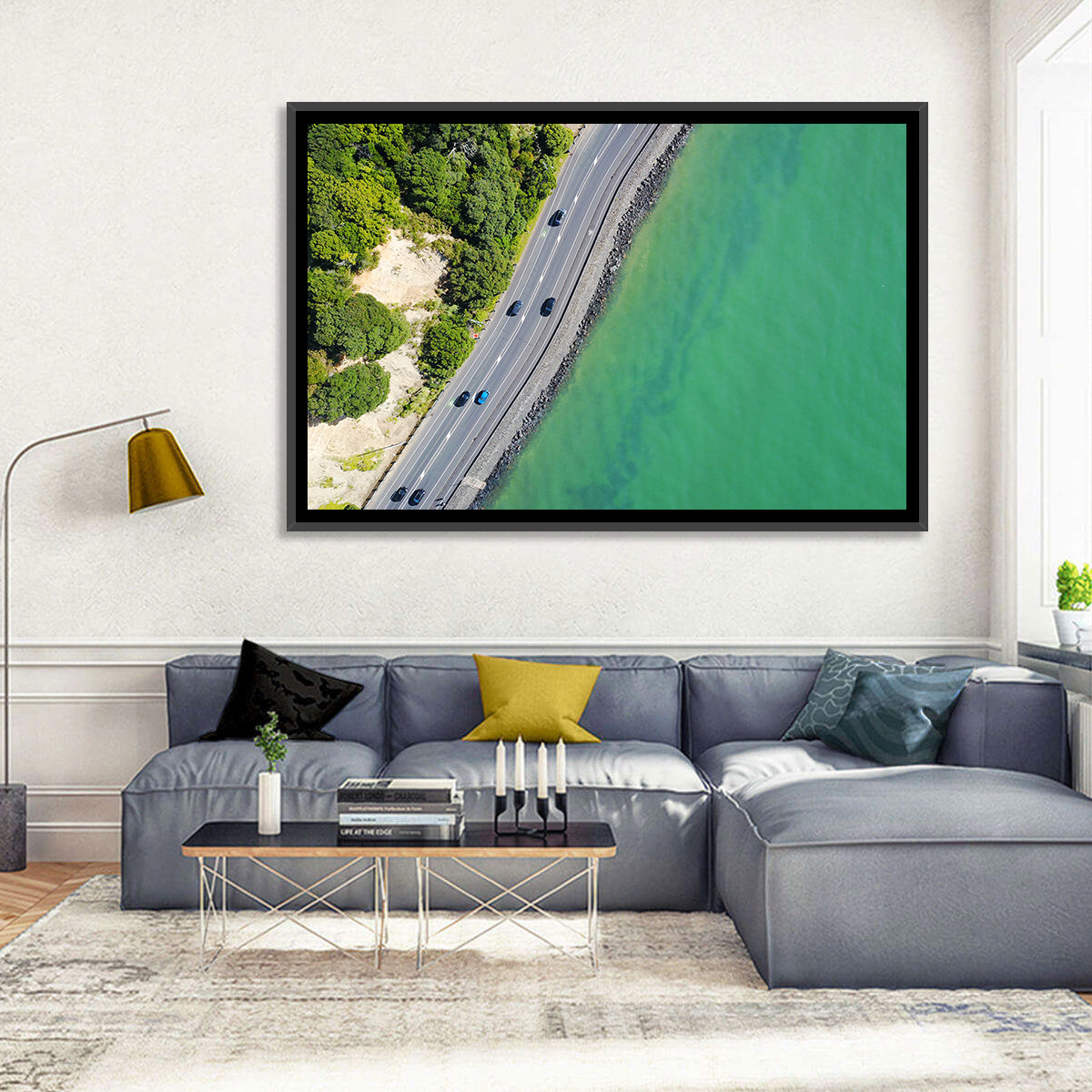 Auckland Coastal Highway Aerial View Wall Art in a room, landscape