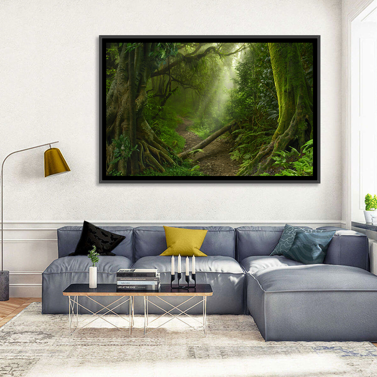 Moss-covered Rainforest Path Wall Art in a room, landscape
