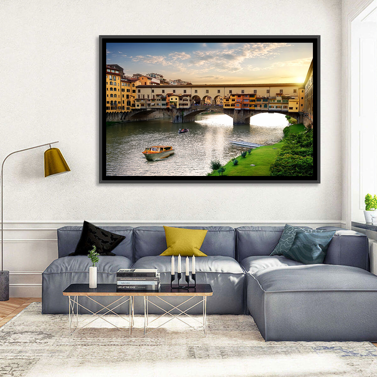 Ponte Vecchio at Golden Hour Wall Art in a room, landscape