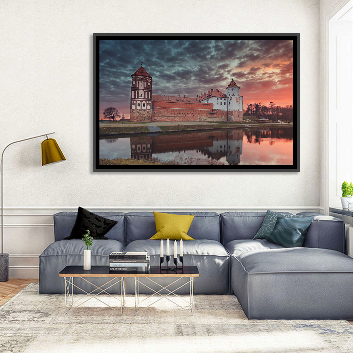 Mir Castle at Dusk Wall Art in a room, landscape