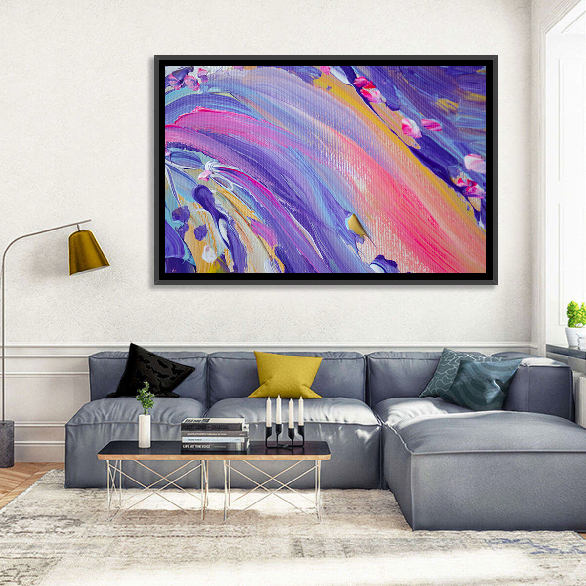 Sliding Hill Brushstrokes Wall Art in a room, landscape