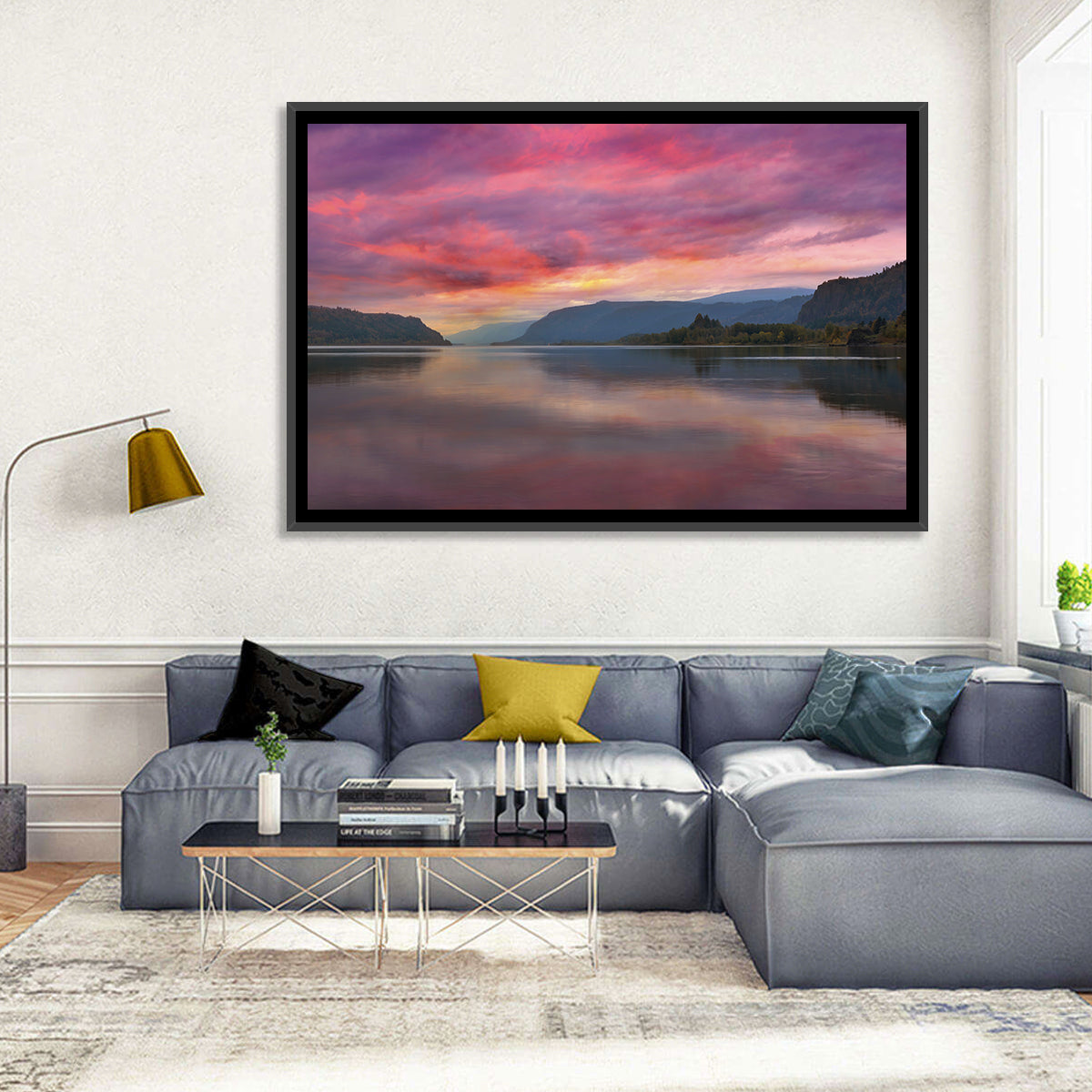 Sunrise Over River Gorge Wall Art in a room, landscape