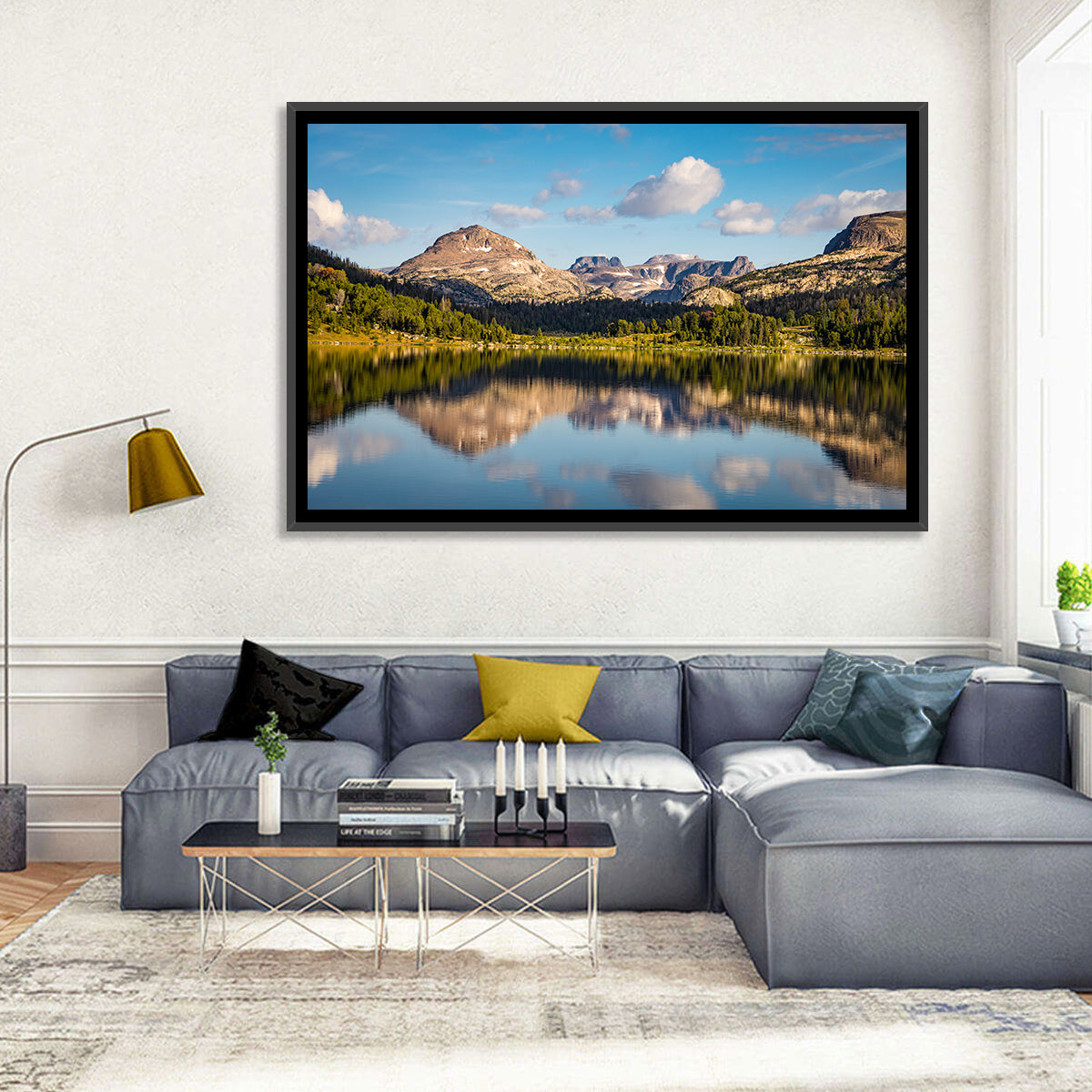 Island Lake Reflection, Montana Wall Art in a room, landscape