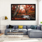 Autumn Forest Stream with Footbridge Wall Art