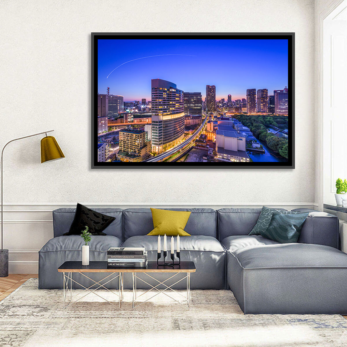 Tokyo Monorail Light Trails at Twilight Wall Art in a room, landscape