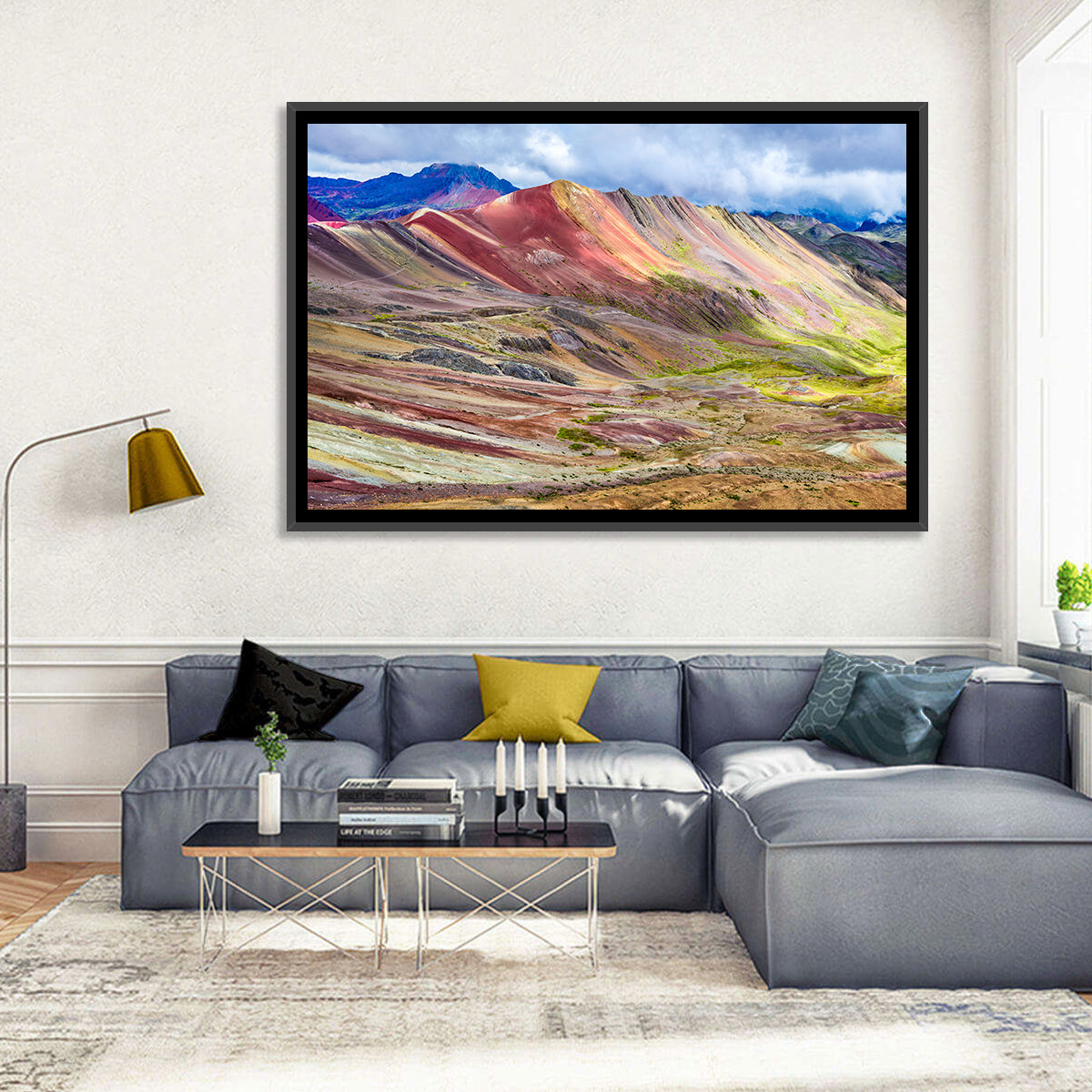 Vinicunca Rainbow Mountain Peru Wall Art in a room, landscape