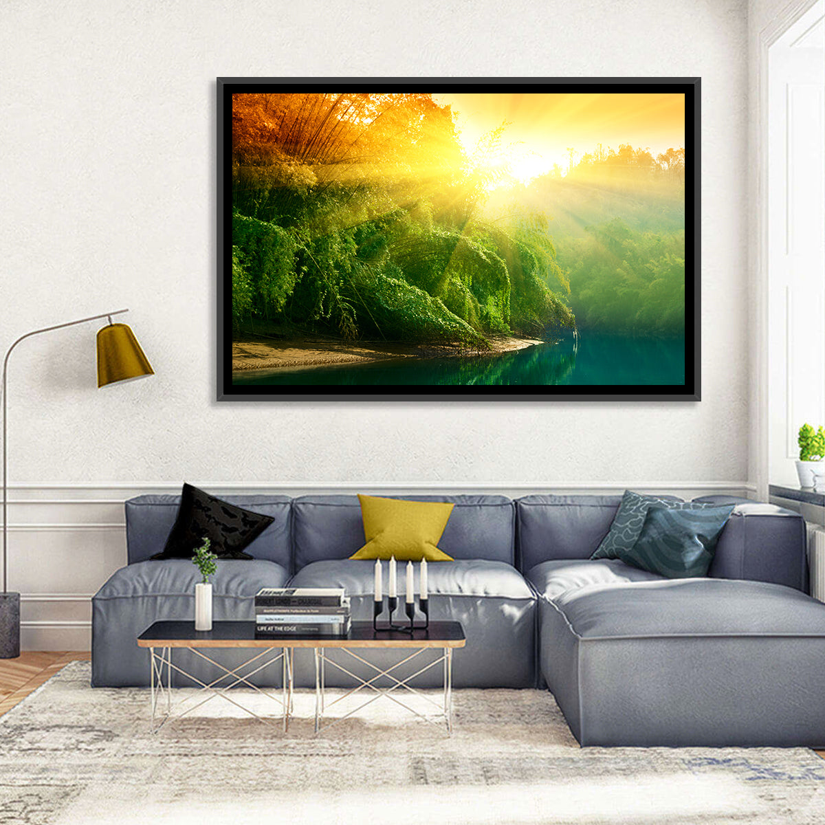 Golden Bamboo Riverbank Wall Art