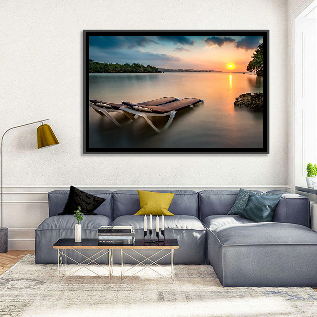 Sunset Over Coastal Lounge Chairs Wall Art