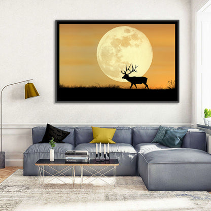 Bull Elk Silhouette Under Supermoon Wall Art