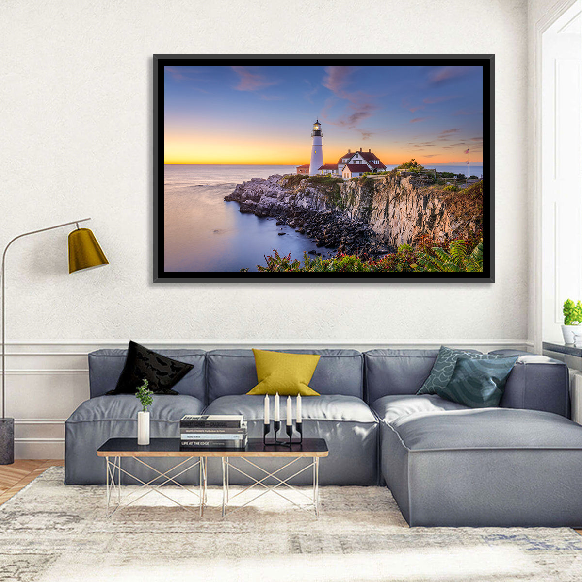 Portland Head Light at Dusk Wall Art in a room, landscape