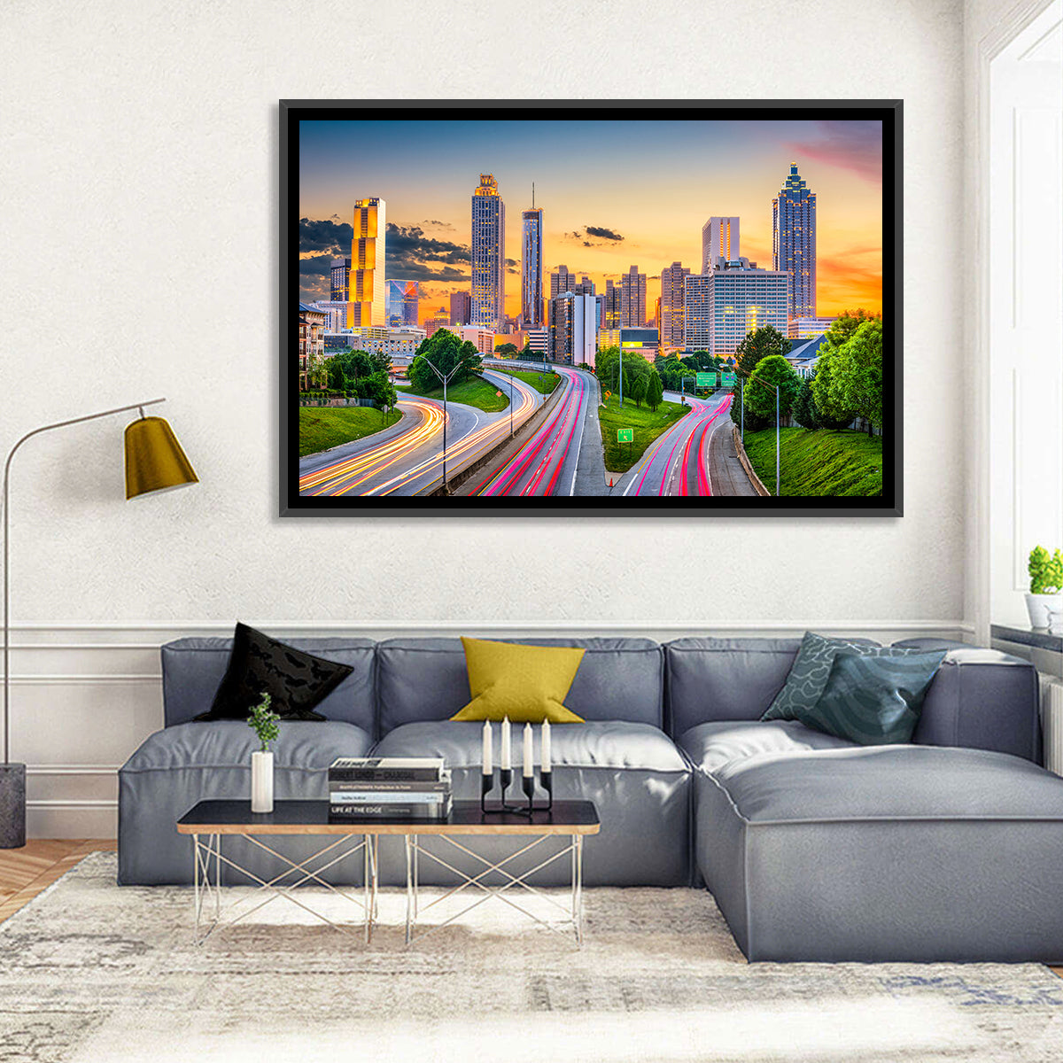 Atlanta Skyline at Dusk Wall Art in a room, landscape