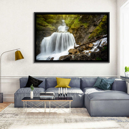 White Cascade Over Mossy Rocks Wall Art