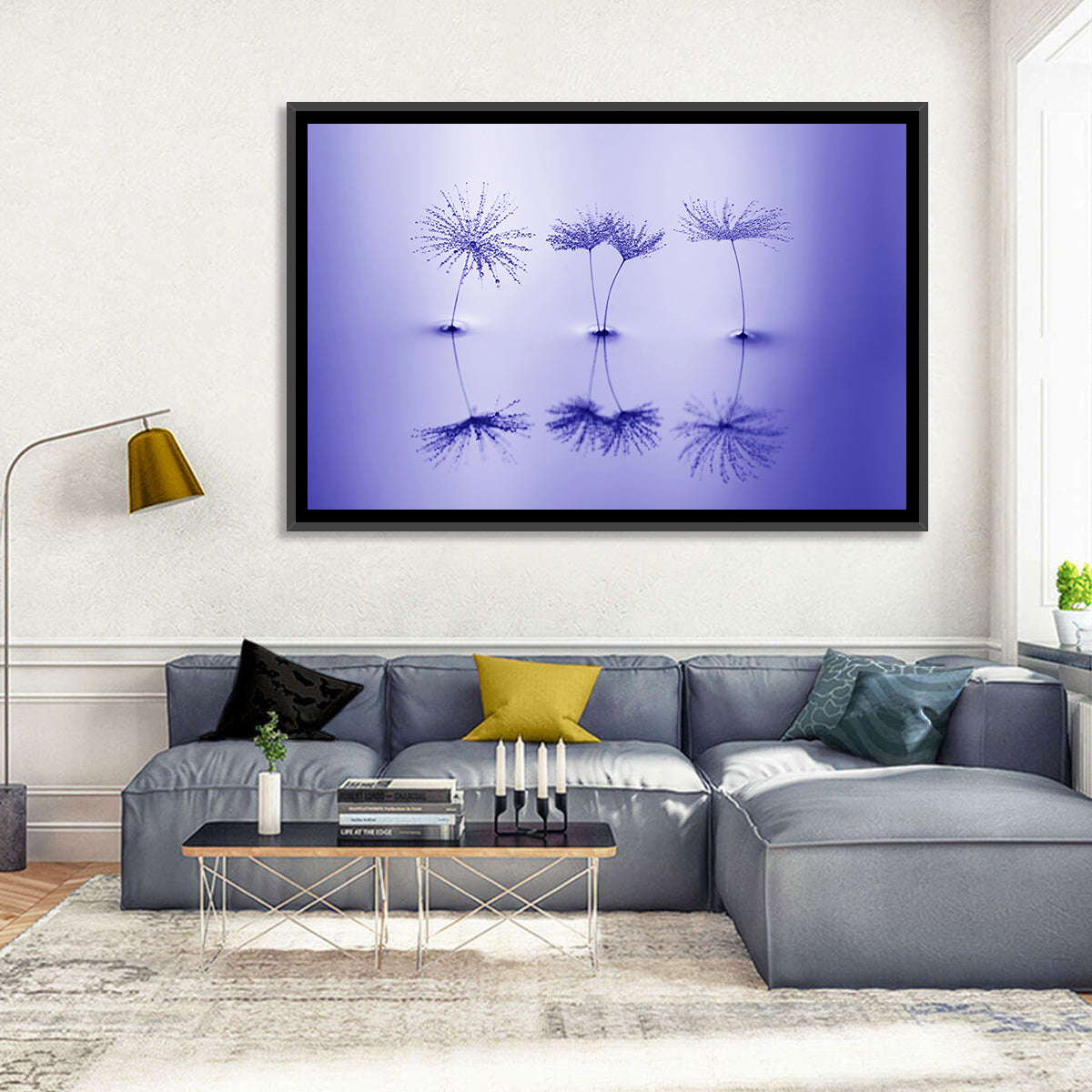 Blue Dandelion Seeds with Reflections Wall Art