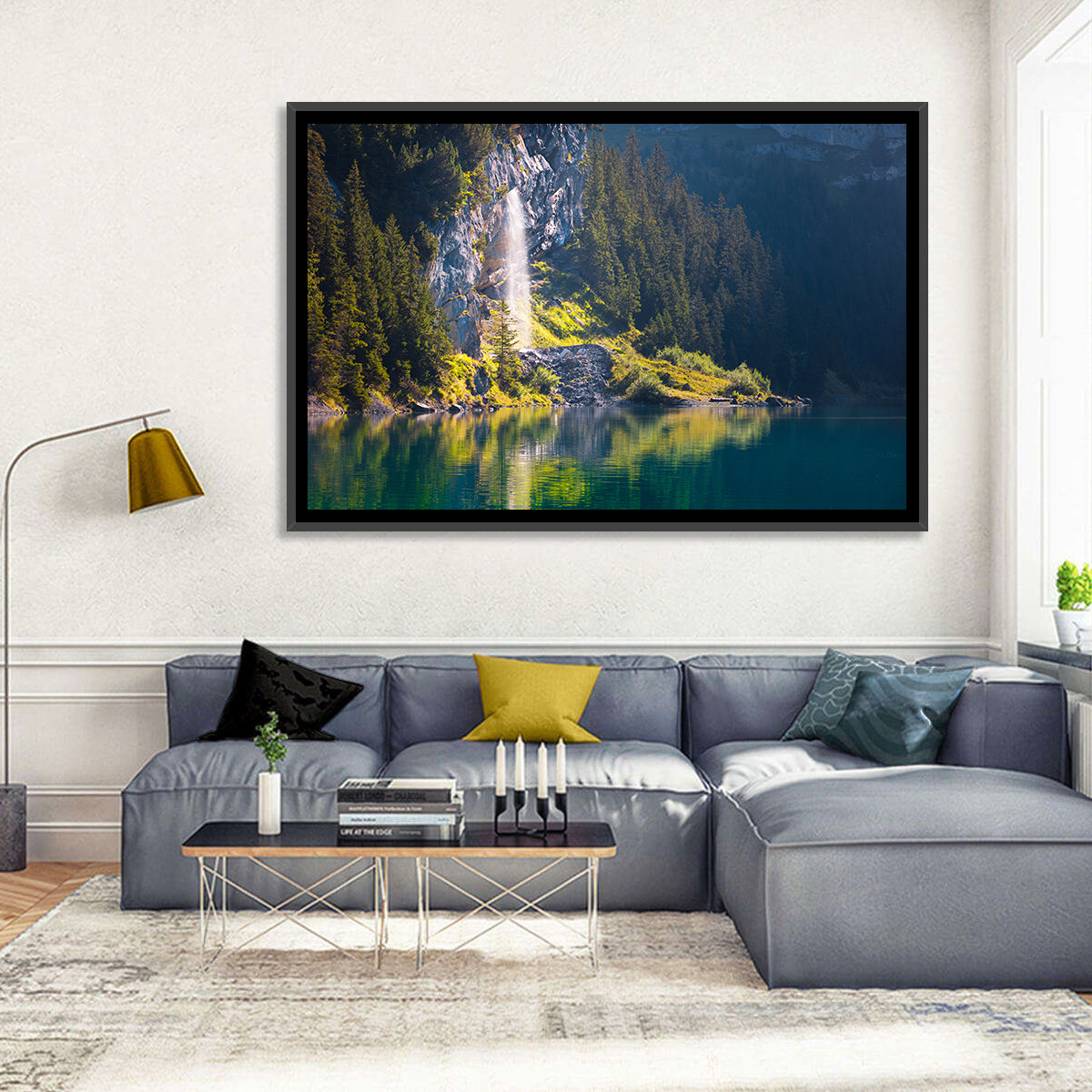 Lake Oeschinen Waterfall Reflection Wall Art
