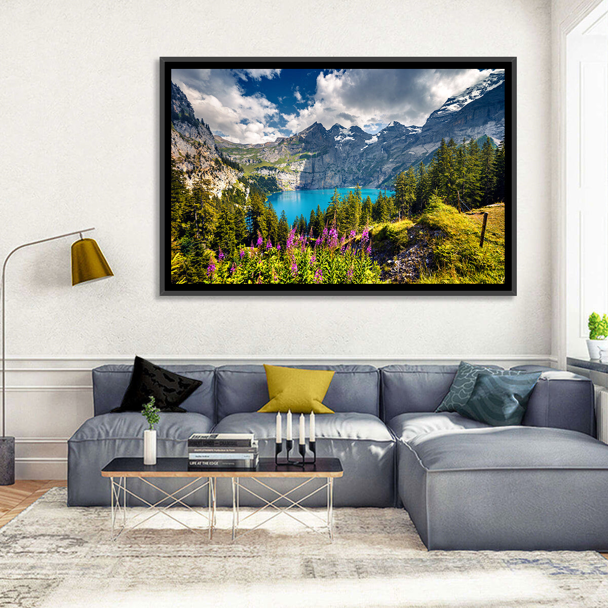 Oeschinensee Summer Landscape Wall Art in a room, landscape