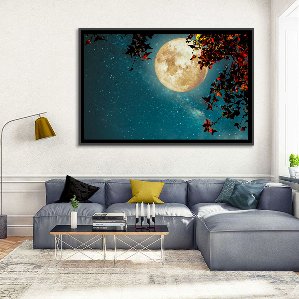 Autumn Moon with Milky Way Wall Art in a room, landscape