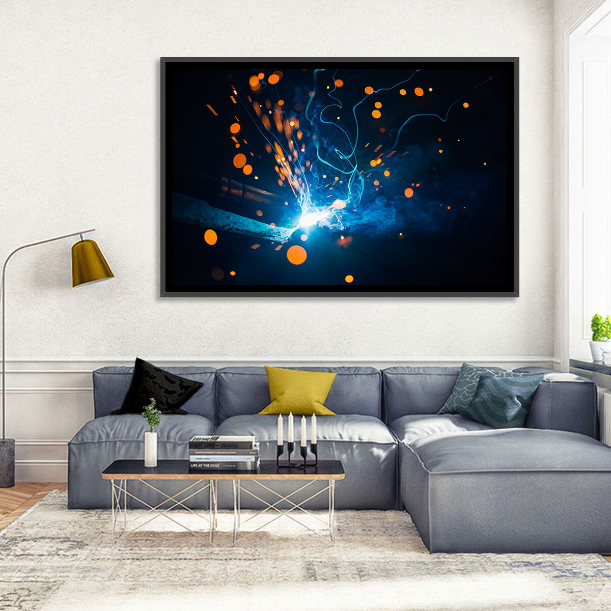 Bright Blue Welding Sparks Wall Art