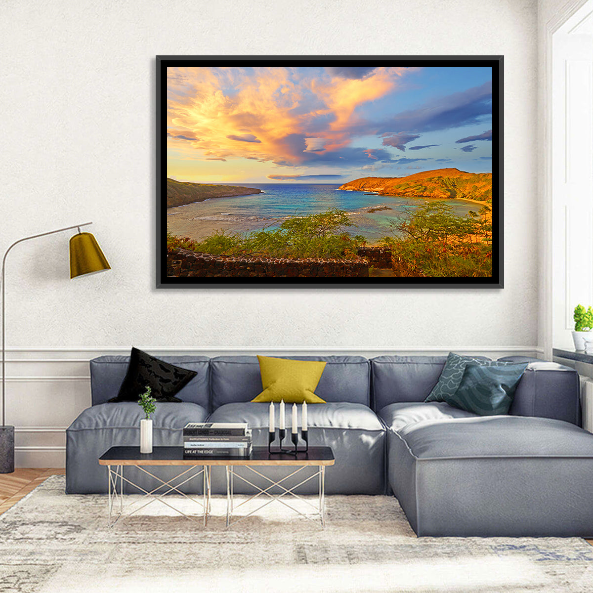 Hanauma Bay Golden Hour Wall Art in a room, landscape