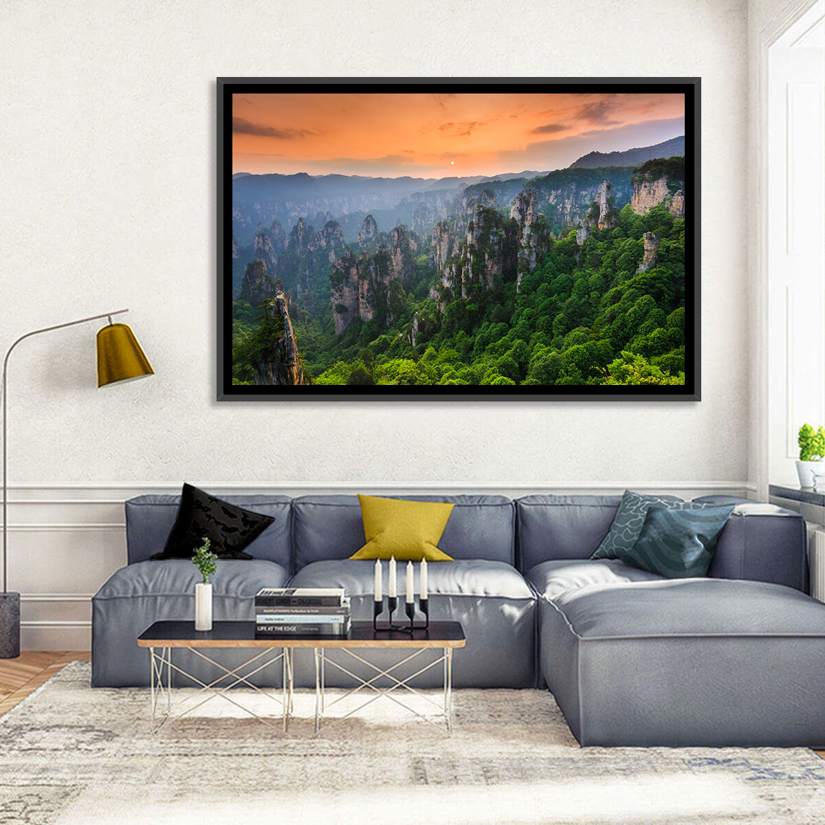 Zhangjiajie Forest at Sunset Wall Art in a room, landscape