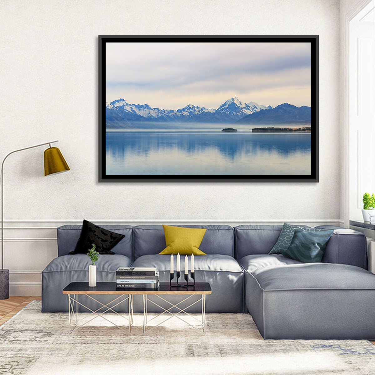 Mount Cook Reflection at Lake Pukaki Wall Art in a room, landscape