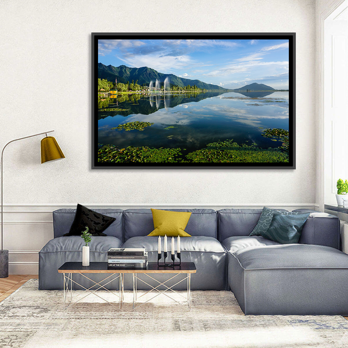 Dal Lake Reflections, Srinagar Wall Art in a room, landscape