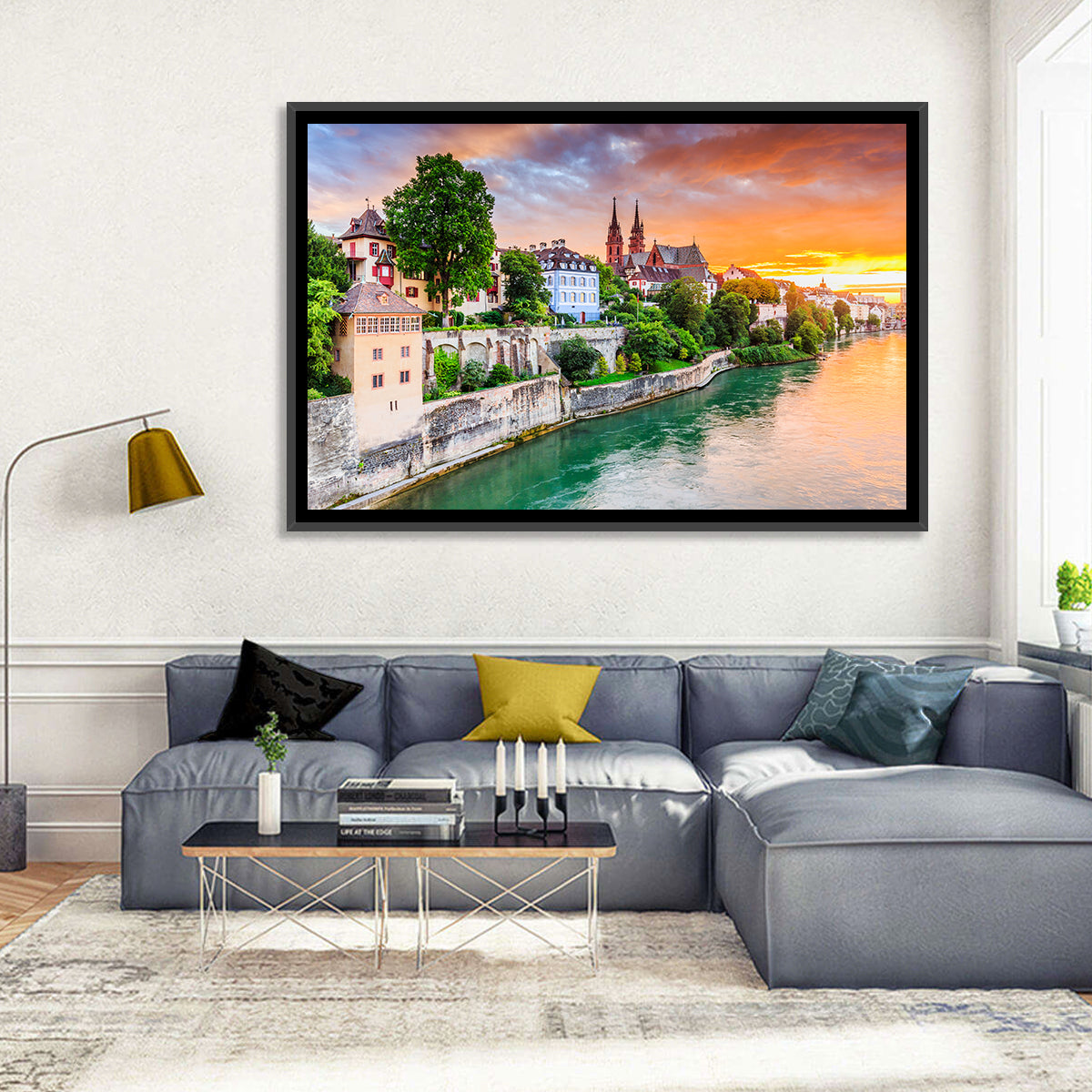 Basel Old Town at Sunset Wall Art in a room, landscape