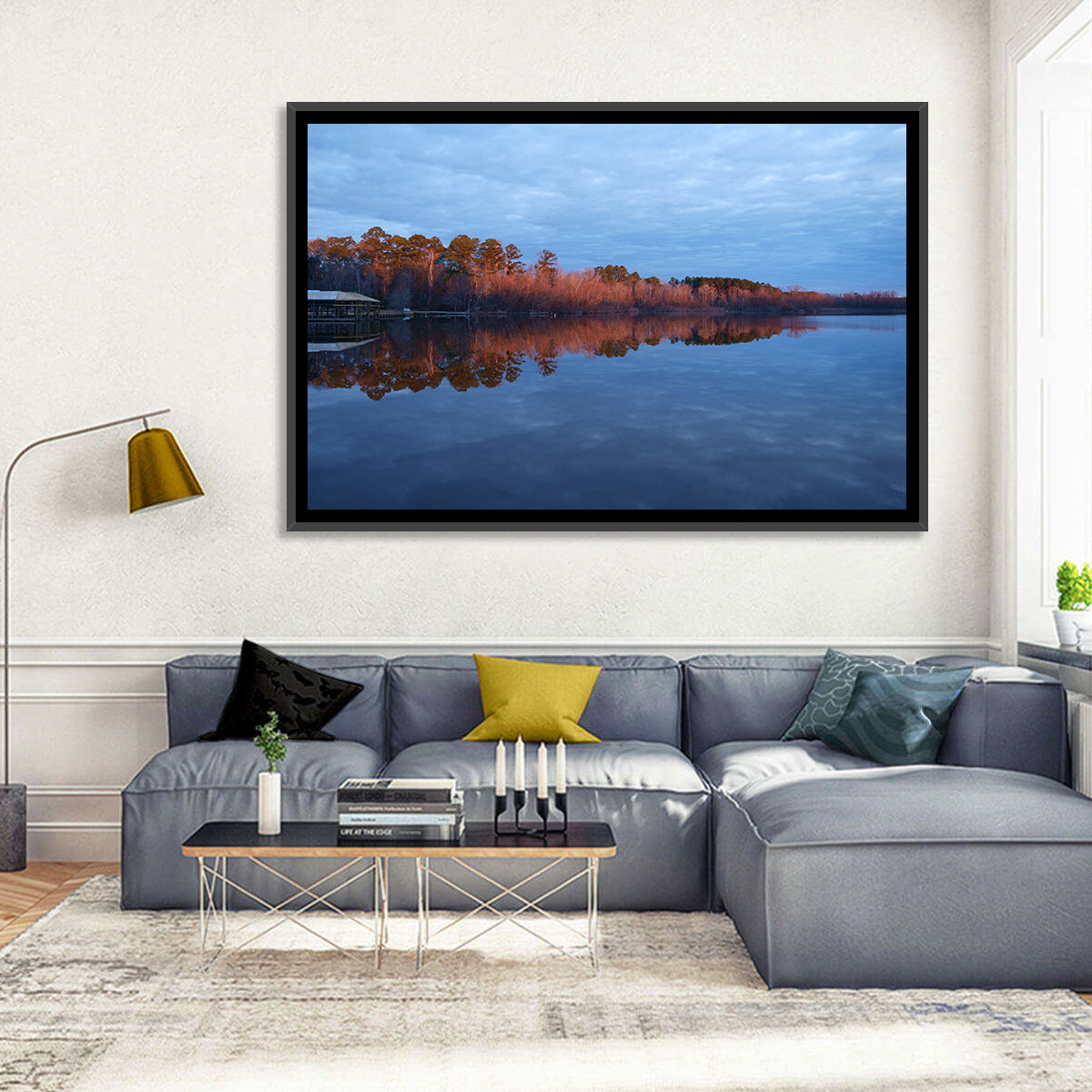 Lake Livingston Pier at Golden Hour Wall Art in a room, landscape