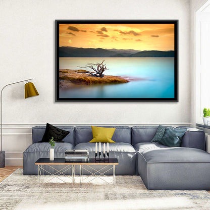 Gnarled Driftwood at Turquoise Lake Wall Art