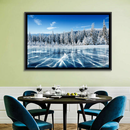 Cracked Ice Lake with Snowy Pines Wall Art